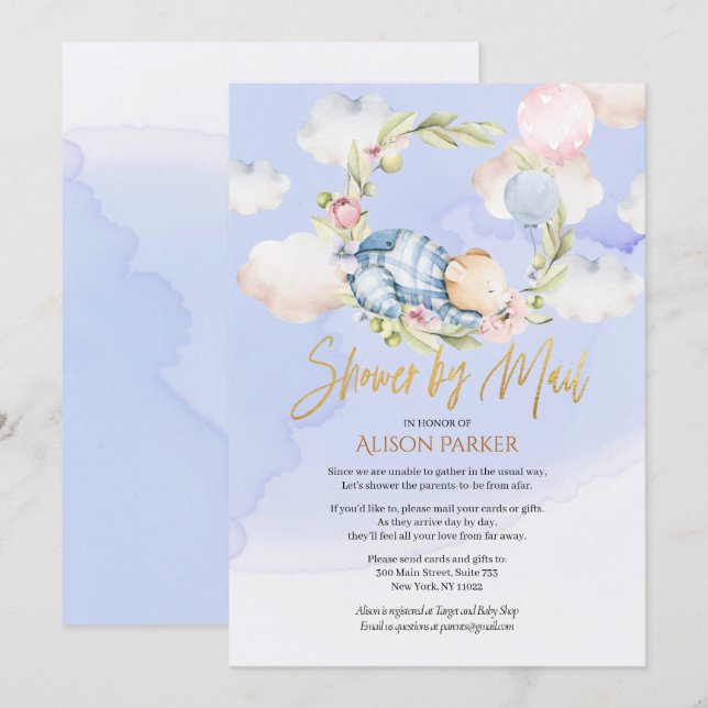 Boy Teddy Bear Cute Woodland Baby Shower By Mail Invitation (Front/Back)