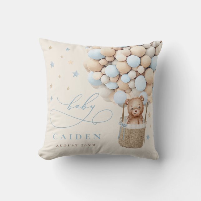 Boy Teddy Bear Neutral Baby Shower Nursery Gift Cushion (Front)