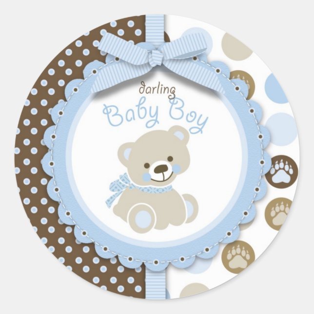 Boy Teddy Bear Round Sticker (Front)