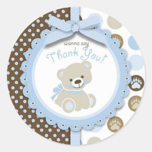 Boy Teddy Bear Thank You Round Sticker