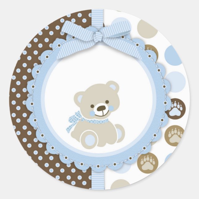 Boy Teddy Bear Thank You Round Sticker (Front)