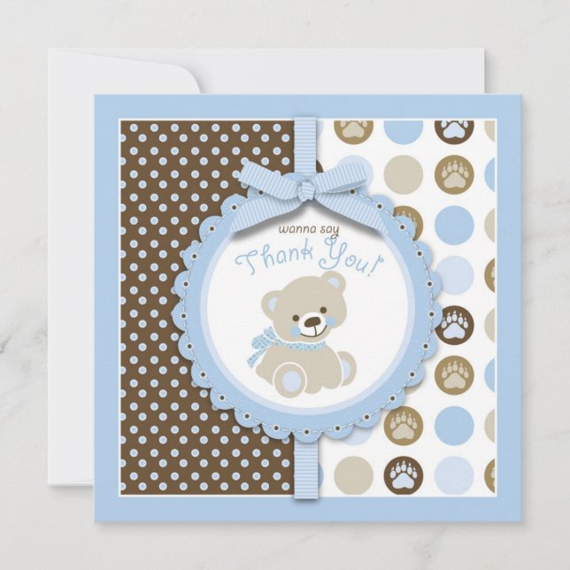 Boy Teddy Bear Thank You Square Card (Front)