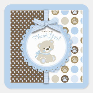 Boy Teddy Bear Thank You Square Sticker