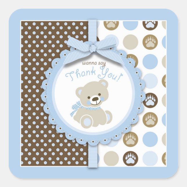 Boy Teddy Bear Thank You Square Sticker (Front)