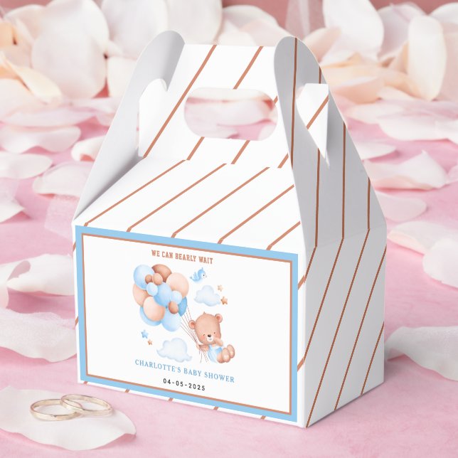 Boy Teddy Bear “We Can Bearly Wait” Baby Shower Favour Box (Wedding)
