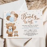 Boy Teddy Bear We Can Bearly Wait Baby Shower Invi Invitation<br><div class="desc">This adorable teddy bear themed invitation is sure to put a smile on your guests' faces! The soft pastel blue, brown, beige and ivory colour scheme makes this design perfect for a boy baby shower. Personalise the invite with your details and if you want to further re-arrange the style and...</div>
