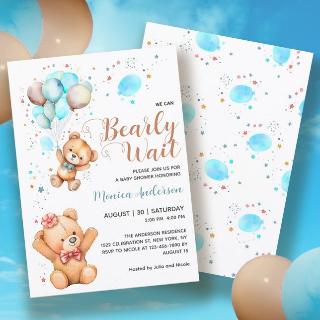 Boy Teddy Bear We Can Bearly Wait Baby Shower Invitation (Boy Teddy Bear We Can Bearly Wait Baby Shower Invitation)