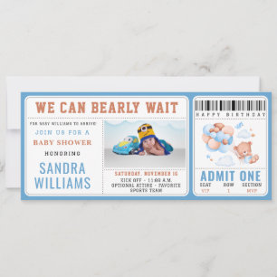 Boy Teddy Bear “We Can Bearly Wait” Baby Shower  Invitation