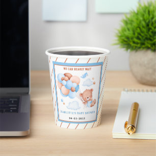 Boy Teddy Bear “We Can Bearly Wait” Baby Shower Paper Cups
