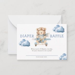 Boy Teddy Bear We Can Bearly Wait Diaper Raffle Card