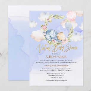 Boy Teddy Bear Woodland Virtual Baby Shower Invitation