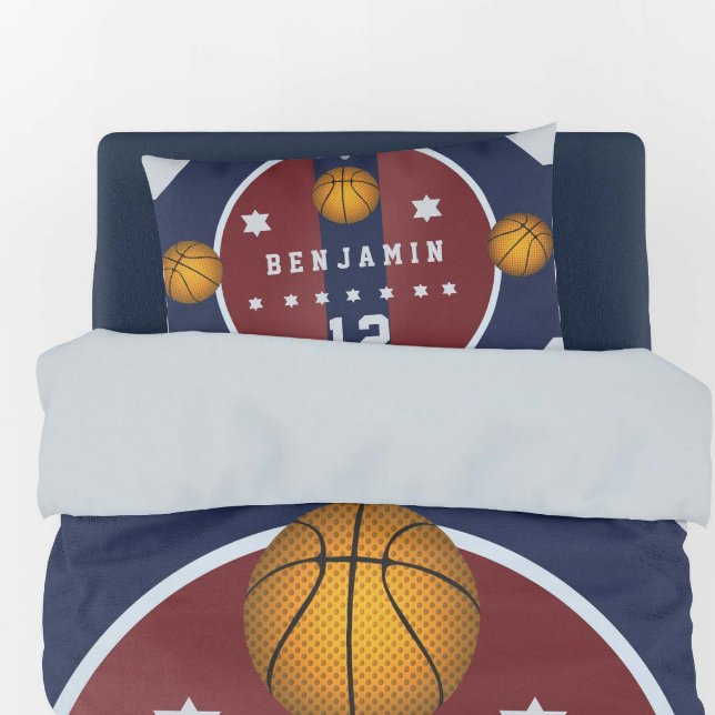 Boy Teen Basketball Court Ball Stars Number Name Pillowcase (Creator Uploaded)