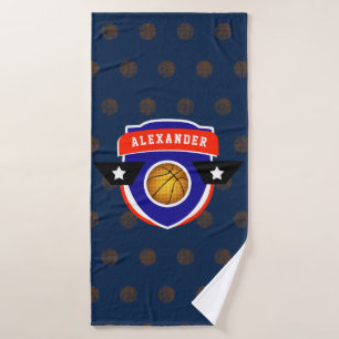 Boy Teen Basketball Sports Blue Red Athlete Name Bath Towel