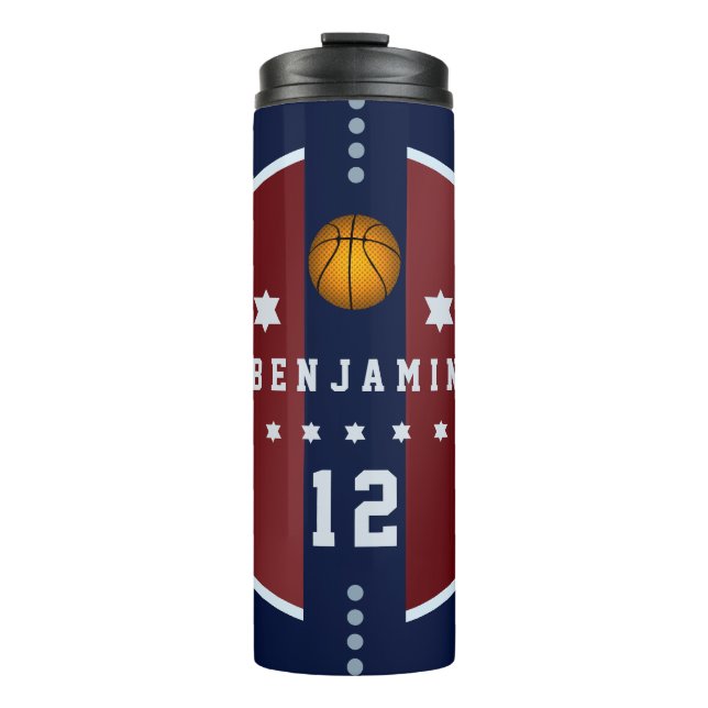 Boy Teen Basketball Stars Number Name Blue Red  Thermal Tumbler (Front)