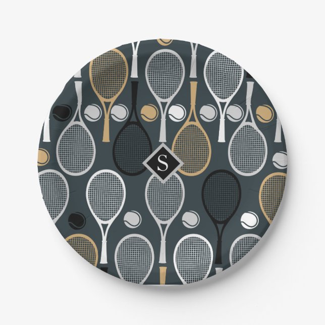 Boy Tennis Coach Birthday Party Minimalist Racket  Paper Plate (Front)