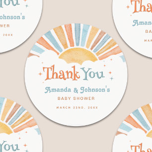 Boy Thank You Here Comes the Son Baby Shower  Classic Round Sticker