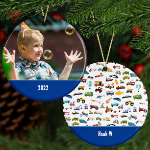 Boy Things That Move Vehicle Cars Photo Christmas Ceramic Tree Decoration