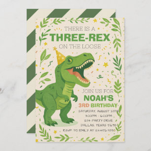 Boy Three-Rex Dinosaur Birthday Invitation