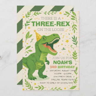 Boy Three-Rex Dinosaur Birthday Invitation