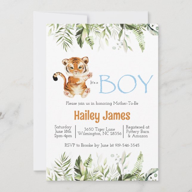 Boy Tiger Baby Shower Invitation (Front)