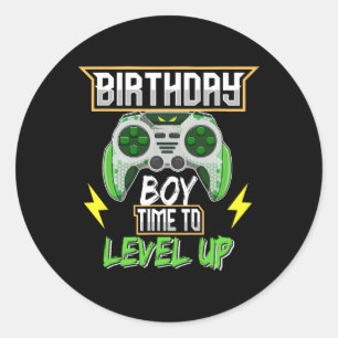 Boy Time To Level Up Video Game Birthday Boys Kids Classic Round Sticker