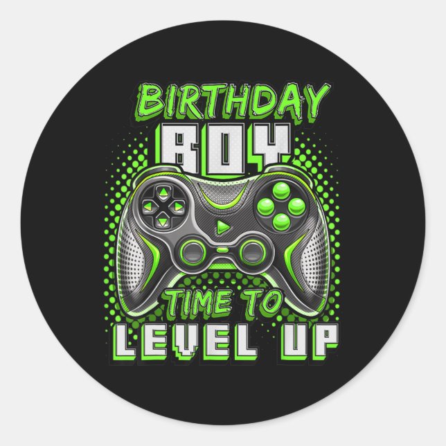 Boy Time To Level Up Video Game Birthday Party Boy Classic Round Sticker (Front)