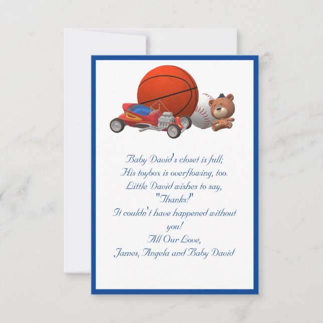 Boy Toys Themed Flat Thank You Card (Front)