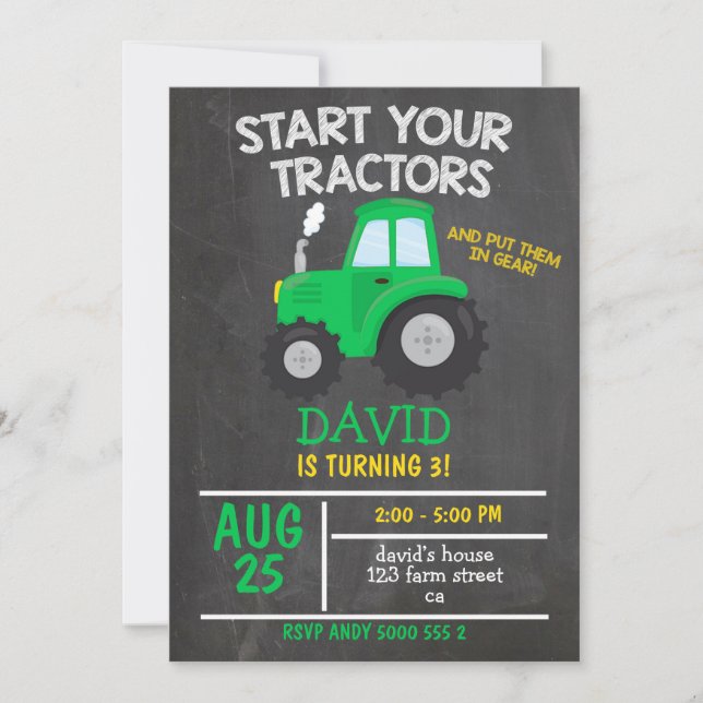 Boy Tractor Birthday Party Invitation (Front)