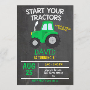 Boy Tractor Birthday Party Invitation