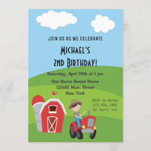 Boy Tractor Farm Birthday Party Invitation
