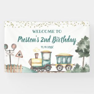 Boy Train Birthday Large Banner