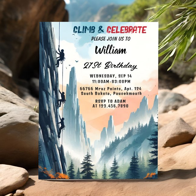 Boy Tree Fun Cliff Rock Climbing 21st Birthday Invitation (Creator Uploaded)