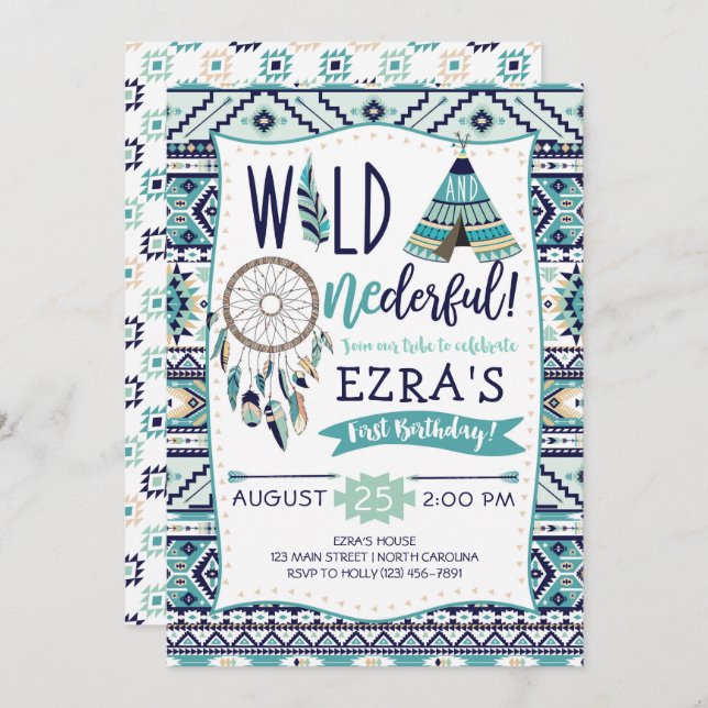 Boy Tribal Arrows Wild First Birthday Invitation (Front/Back)