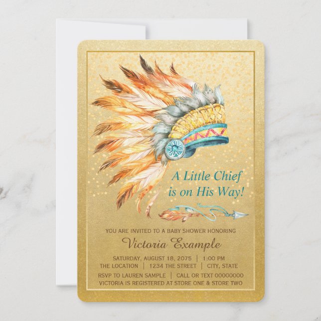 Boy Tribal Headdress Little Chief Boho Baby Shower Invitation (Front)