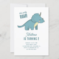 Boy Triceratops Birthday. Blue Dinosaur Kids Party