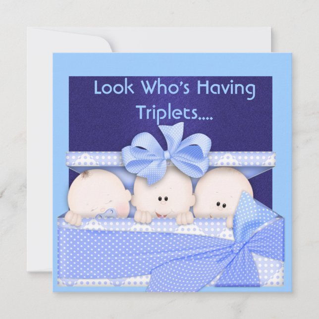 BOY TRIPLETS BABY SHOWER  INVITATION (Front)
