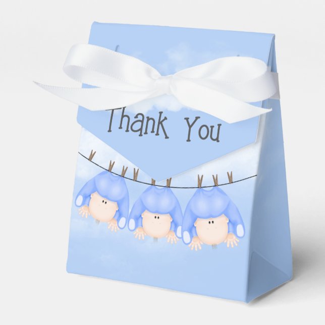 Boy Triplets Hanging On Clothesline Favour Box (Front Side)