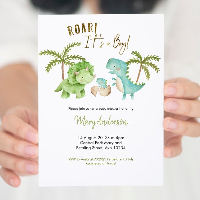 Boy Tropical Dinosaur Baby Shower Invite Roar (Creator Uploaded)