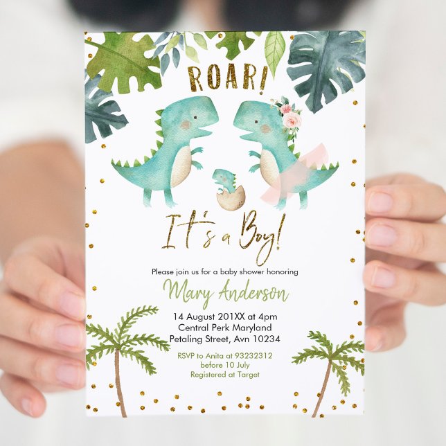 Boy Tropical Dinosaur Couple Shower Invite Roar (Creator Uploaded)