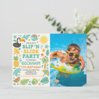 Boy Tropical Slip ’N’ Slide Birthday Party Photo