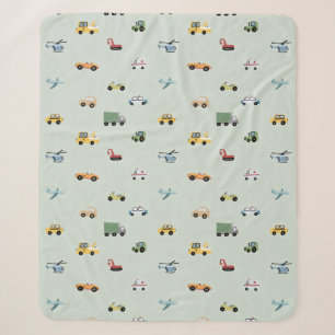 Boy truck, vehicle pattern sherpa blanket
