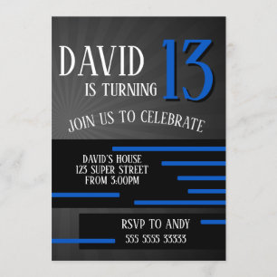 Boy Tween Teen Birthday Modern Simple Blue Invitation
