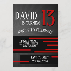 Boy Tween Teen Birthday Modern Simple Red Invitation