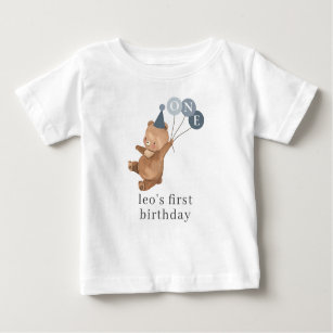 Boy Twin (Right) - Bear Party Hat - 1st Birthday Baby T-Shirt