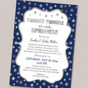 Boy Twinkle Baby Sprinkle, navy silver invitations