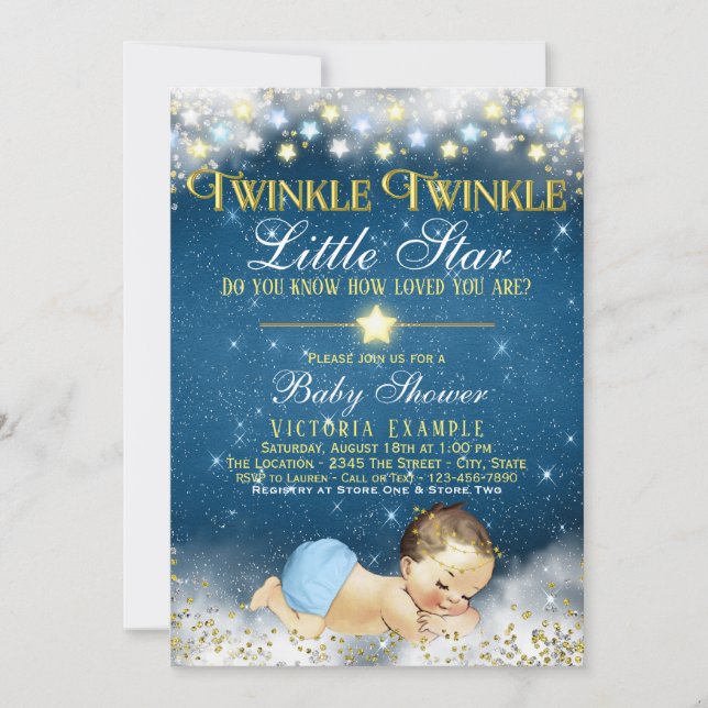 Boy Twinkle Twinkle Little Star Baby Shower Invitation (Front)