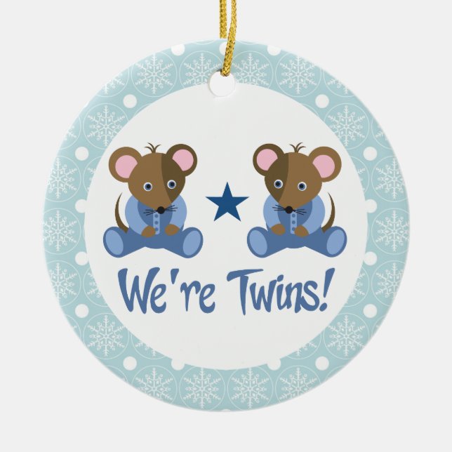 Boy Twins Baby Mice Keepsake Ornament Gift (Front)