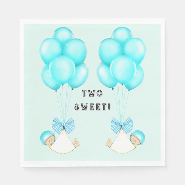 Boy Twins Baby Shower Balloons Napkin (Front)