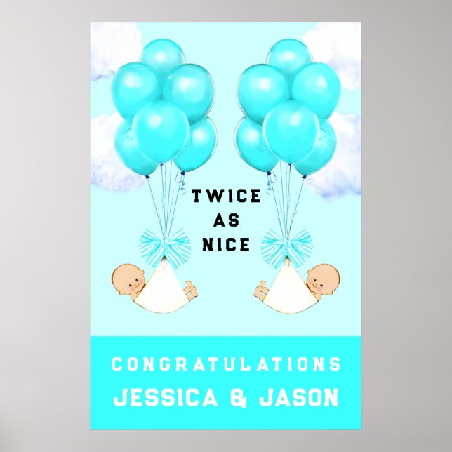 Boy Twins Baby Shower Poster (Front)
