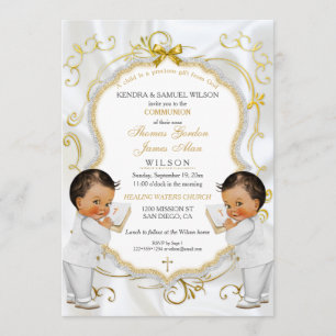 Boy Twins Baptism Christening Communion Ethnic Invitation